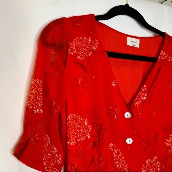 Wilfred | Floral Flame Scarlet Button Front Mini Dress - Picture 4 of 9